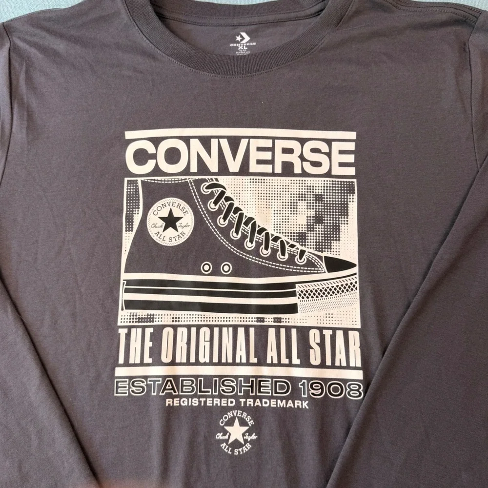 Converse Boys XL Charcoal Gray Long Sleeve Graphic T-Shirt All Star Sneaker Logo